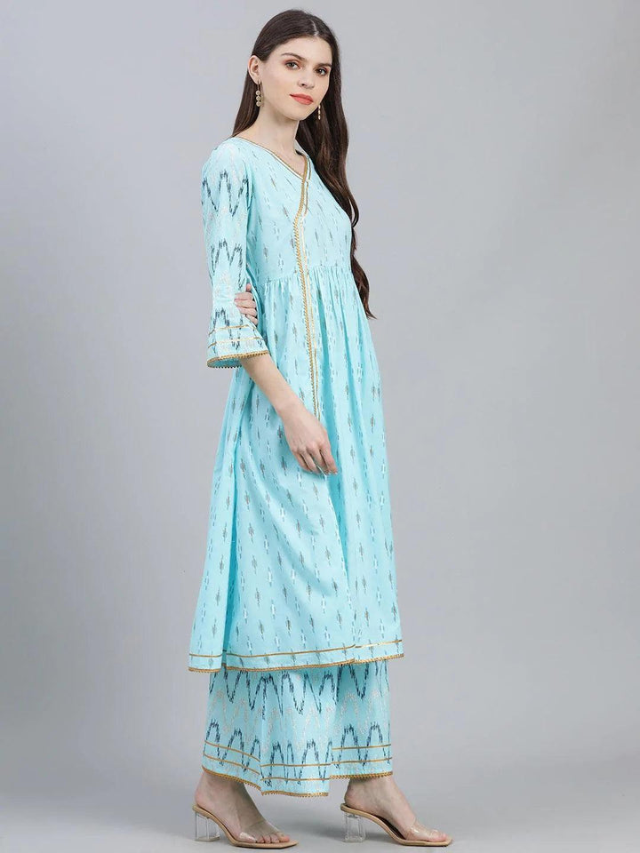 Blue Printed Cotton Suit Set - ShopLibas