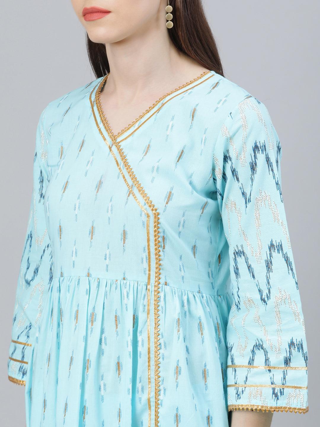 Blue Printed Cotton Suit Set - ShopLibas