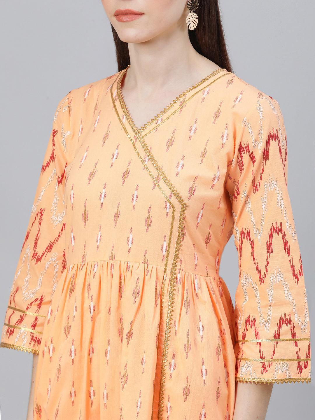 Orange Printed Cotton Suit Set