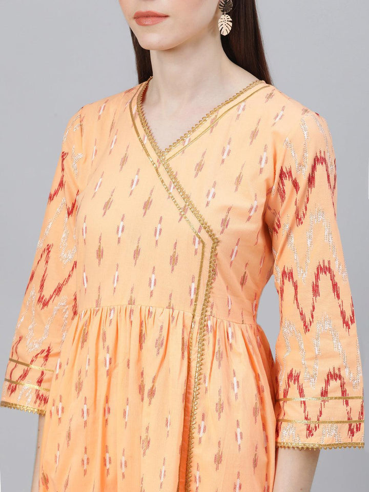 Orange Printed Cotton Suit Set - ShopLibas