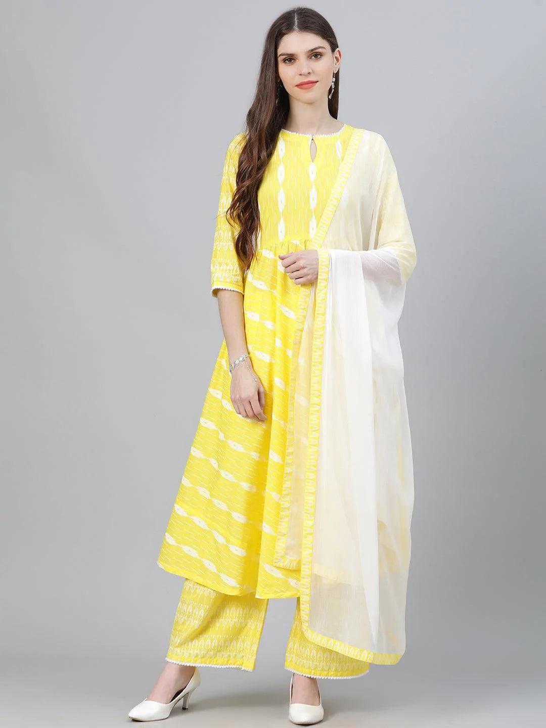 Yellow Striped Cotton Suit Set