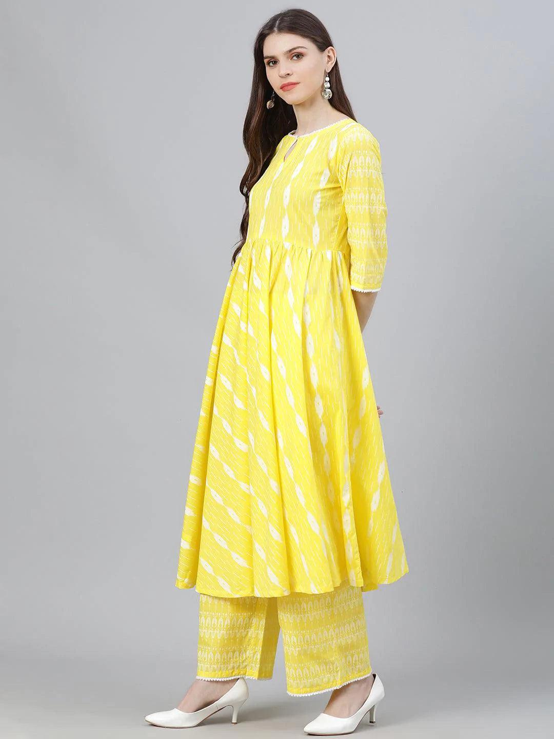 Yellow Striped Cotton Suit Set