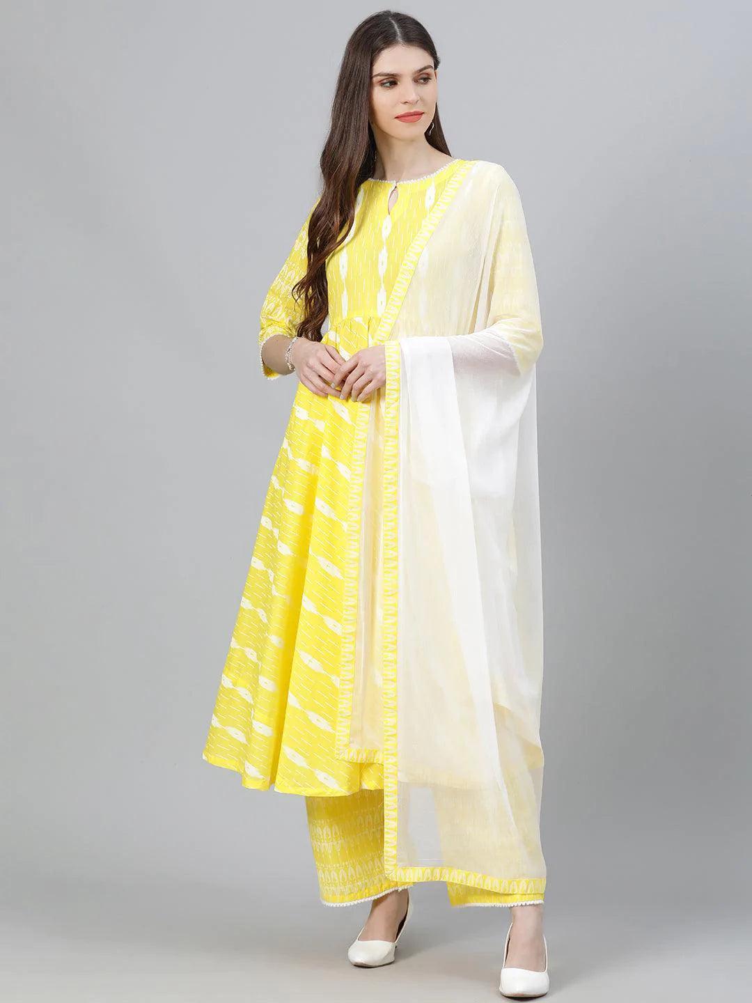 Yellow Striped Cotton Suit Set