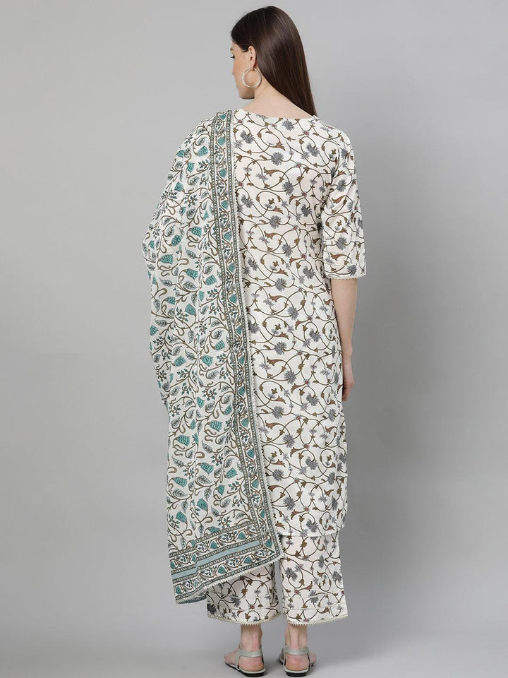 White Printed Cotton Suit Set - ShopLibas