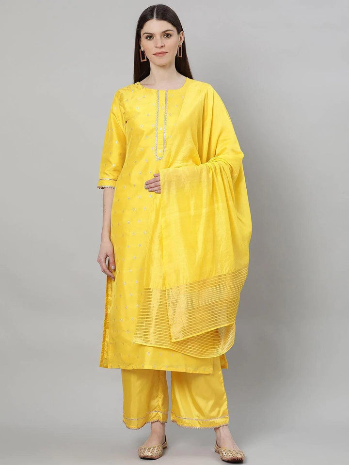 Yellow Woven Design Shantoon Suit Set - ShopLibas