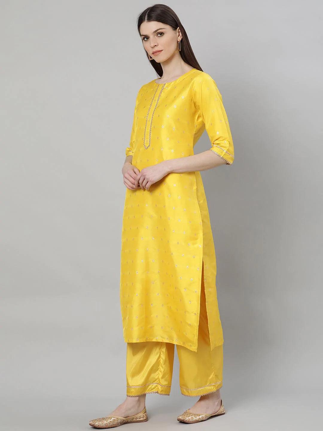 Yellow Woven Design Shantoon Suit Set