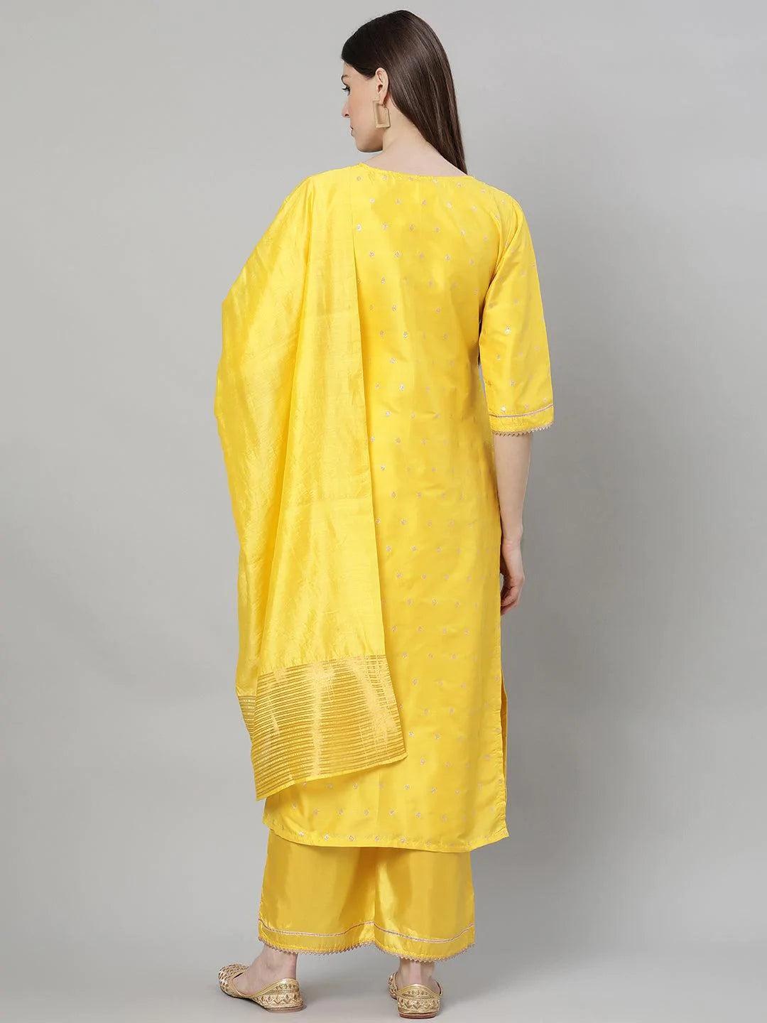 Yellow Woven Design Shantoon Suit Set - ShopLibas