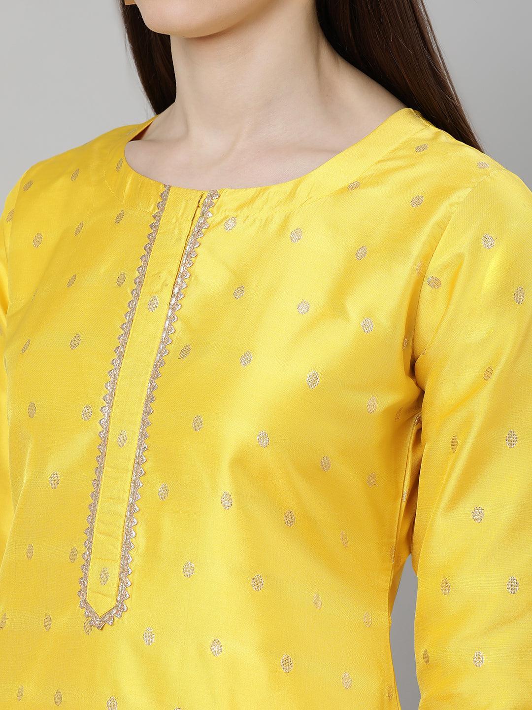 Yellow Woven Design Shantoon Suit Set - ShopLibas