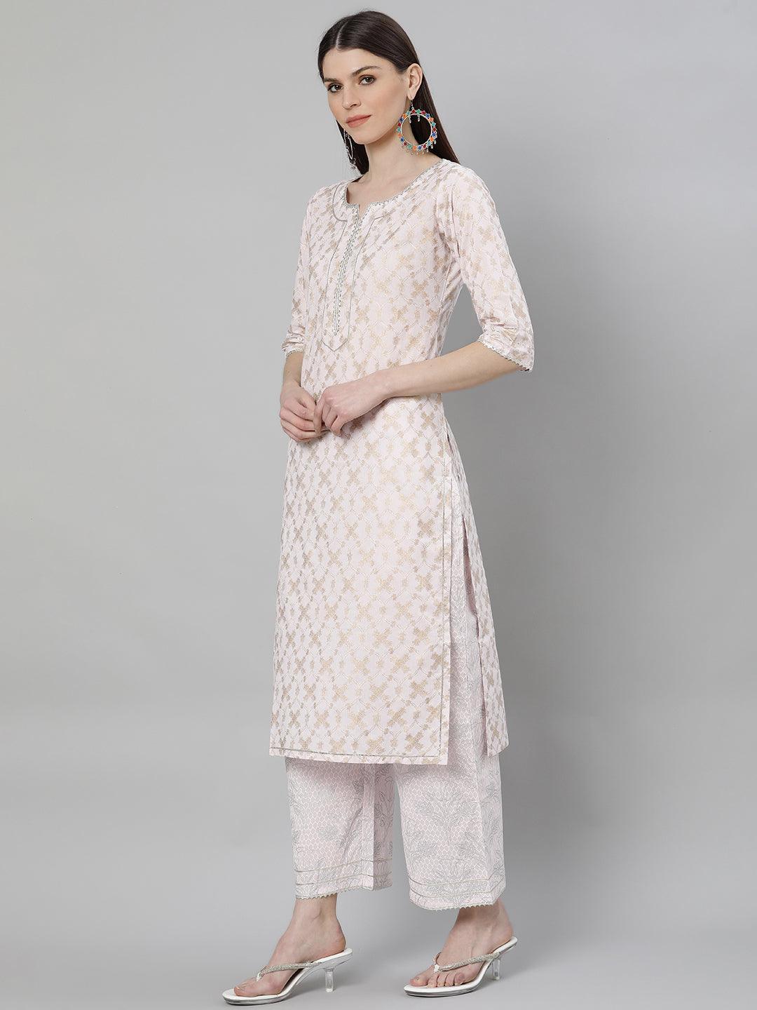 Pink Printed Cotton Suit Set