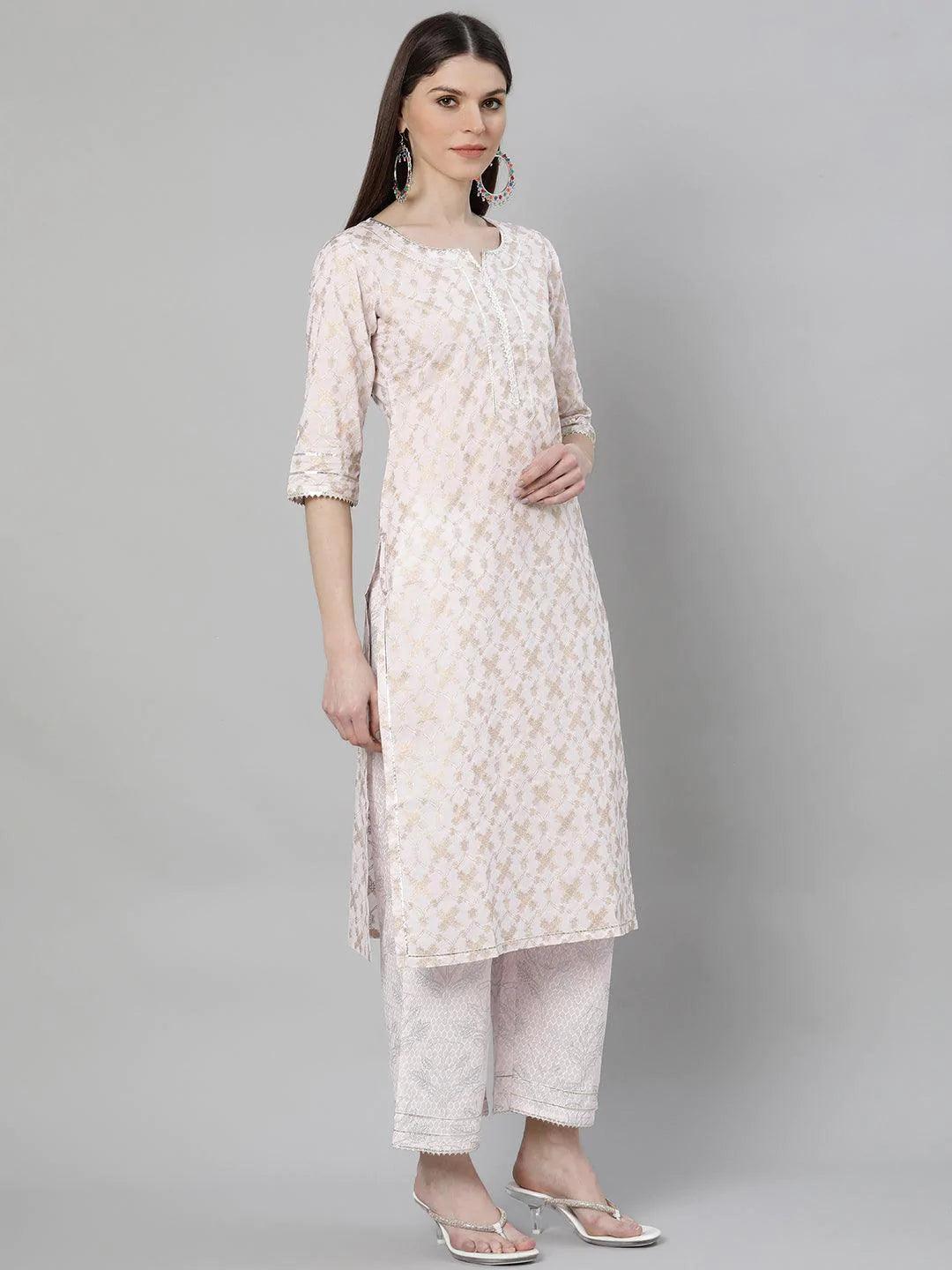 Pink Printed Cotton Suit Set