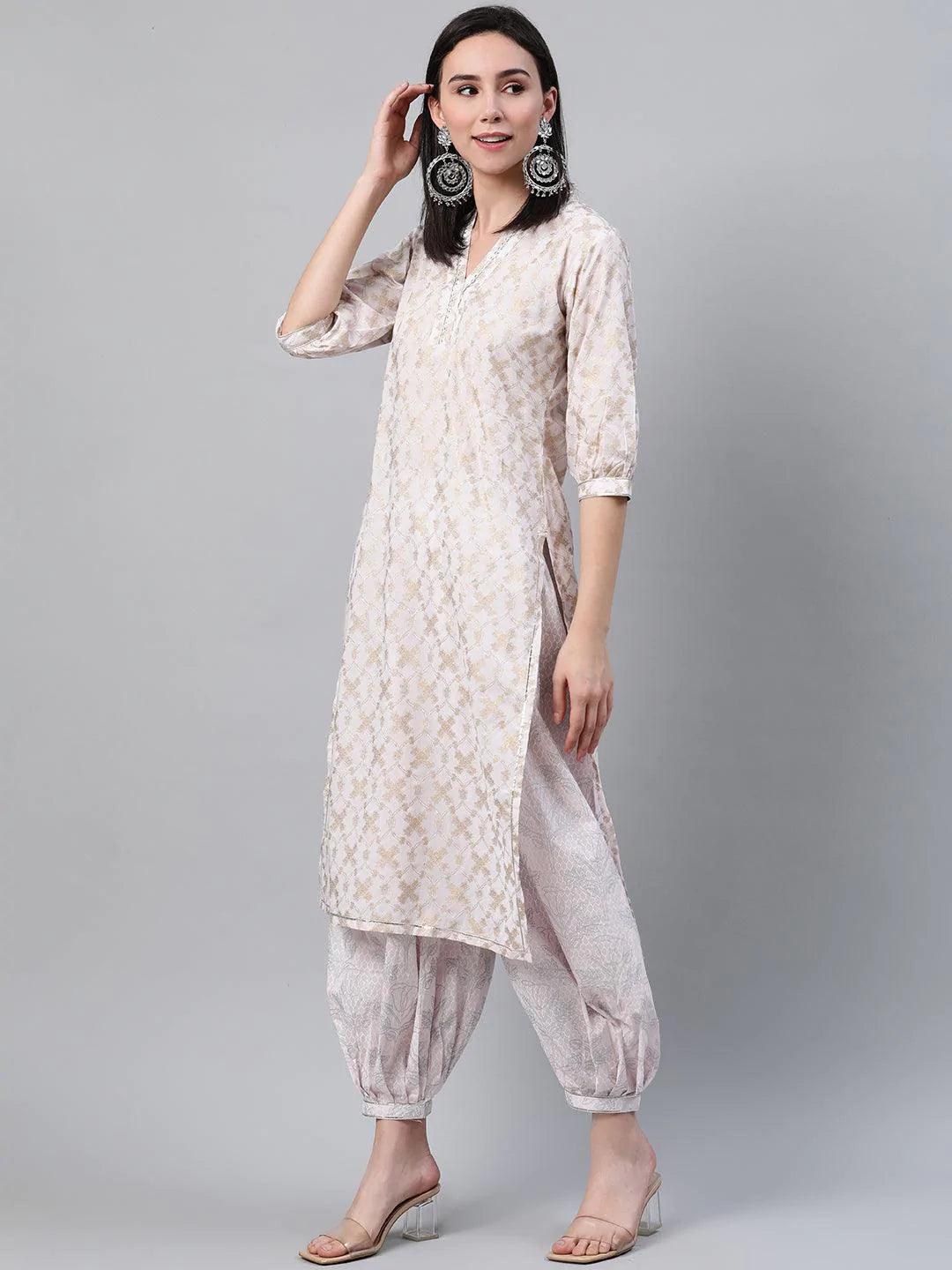 Pink Printed Cotton Kurta Set