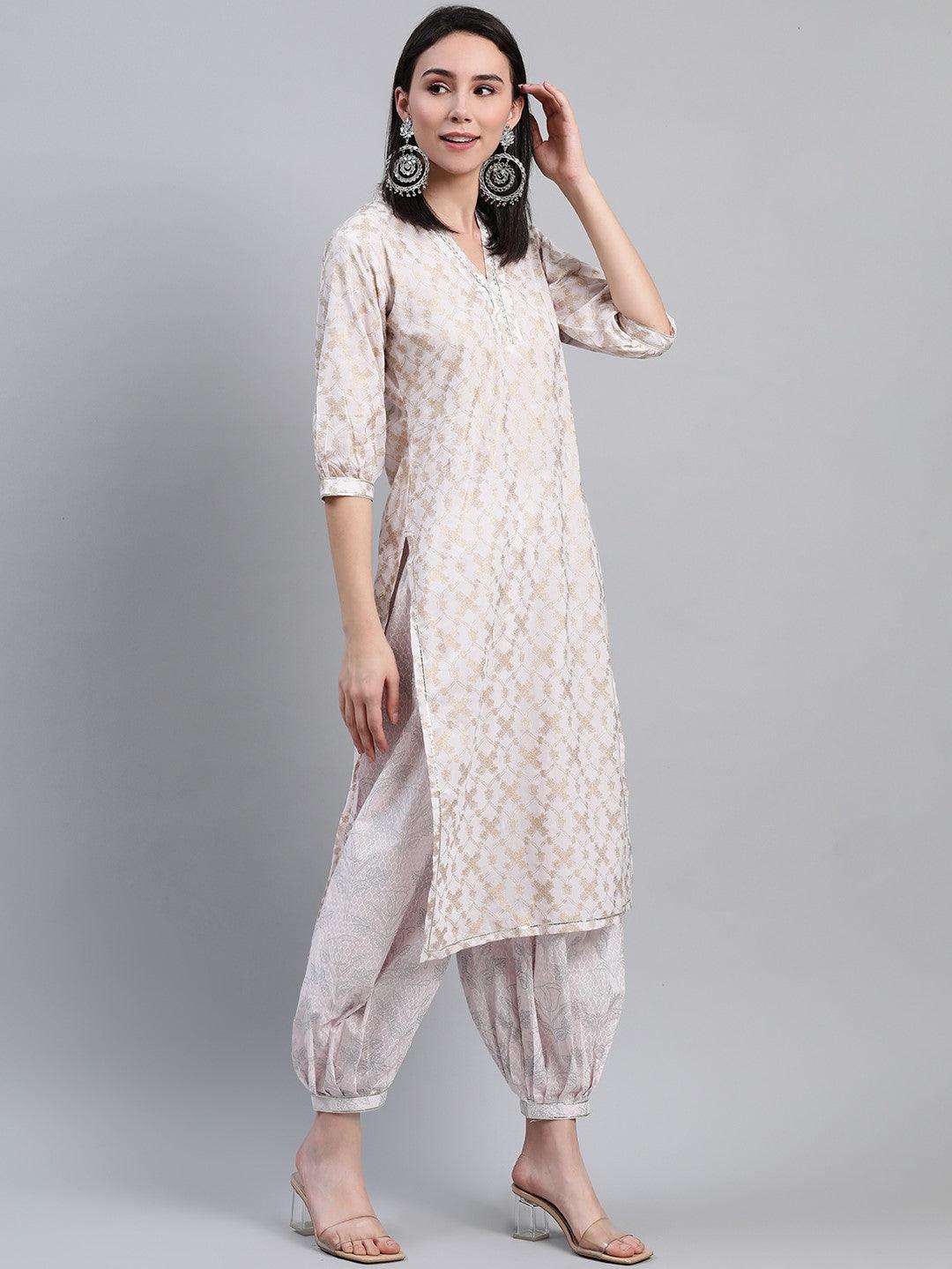 Pink Printed Cotton Kurta Set