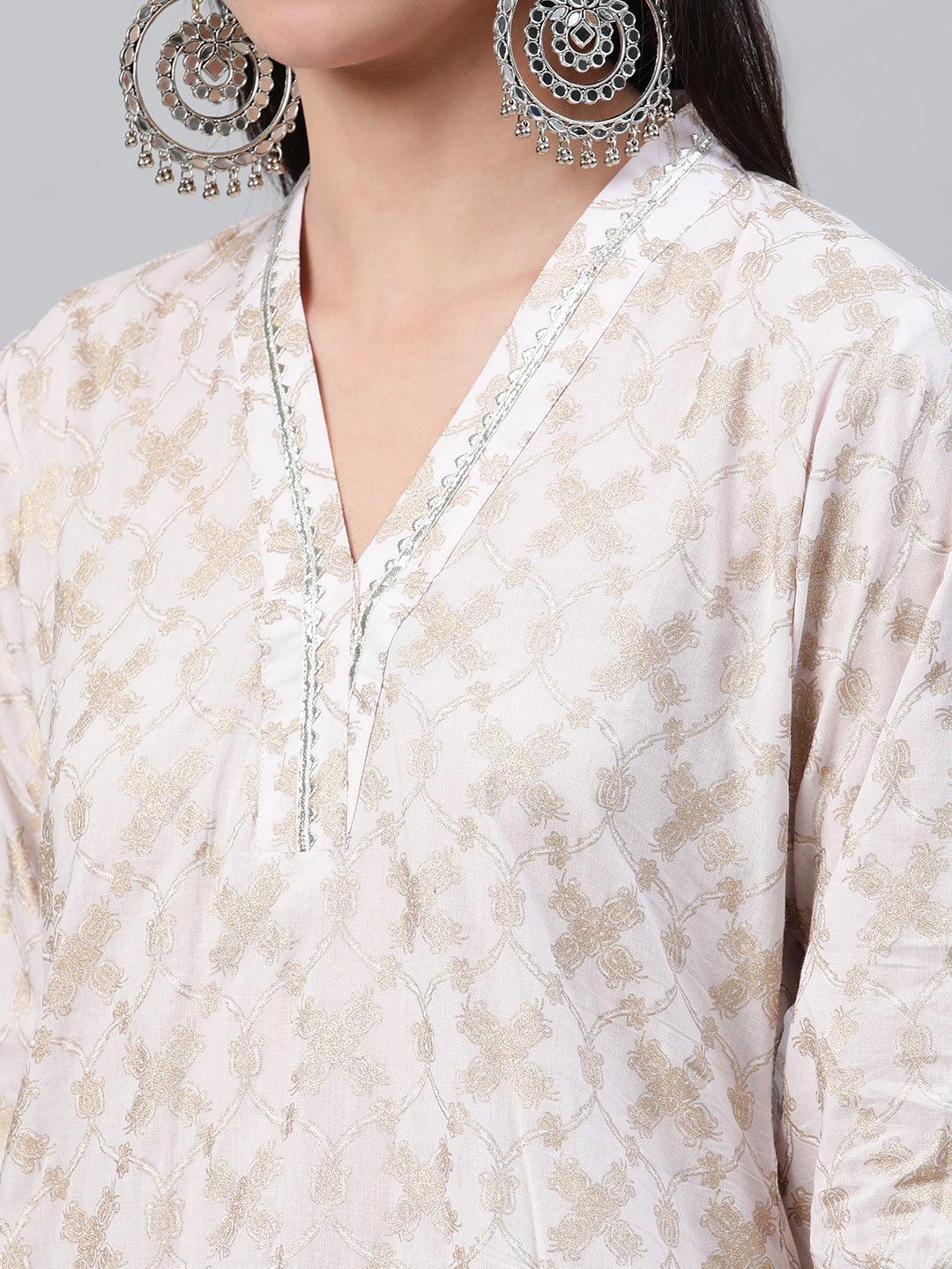 Pink Printed Cotton Kurta Set