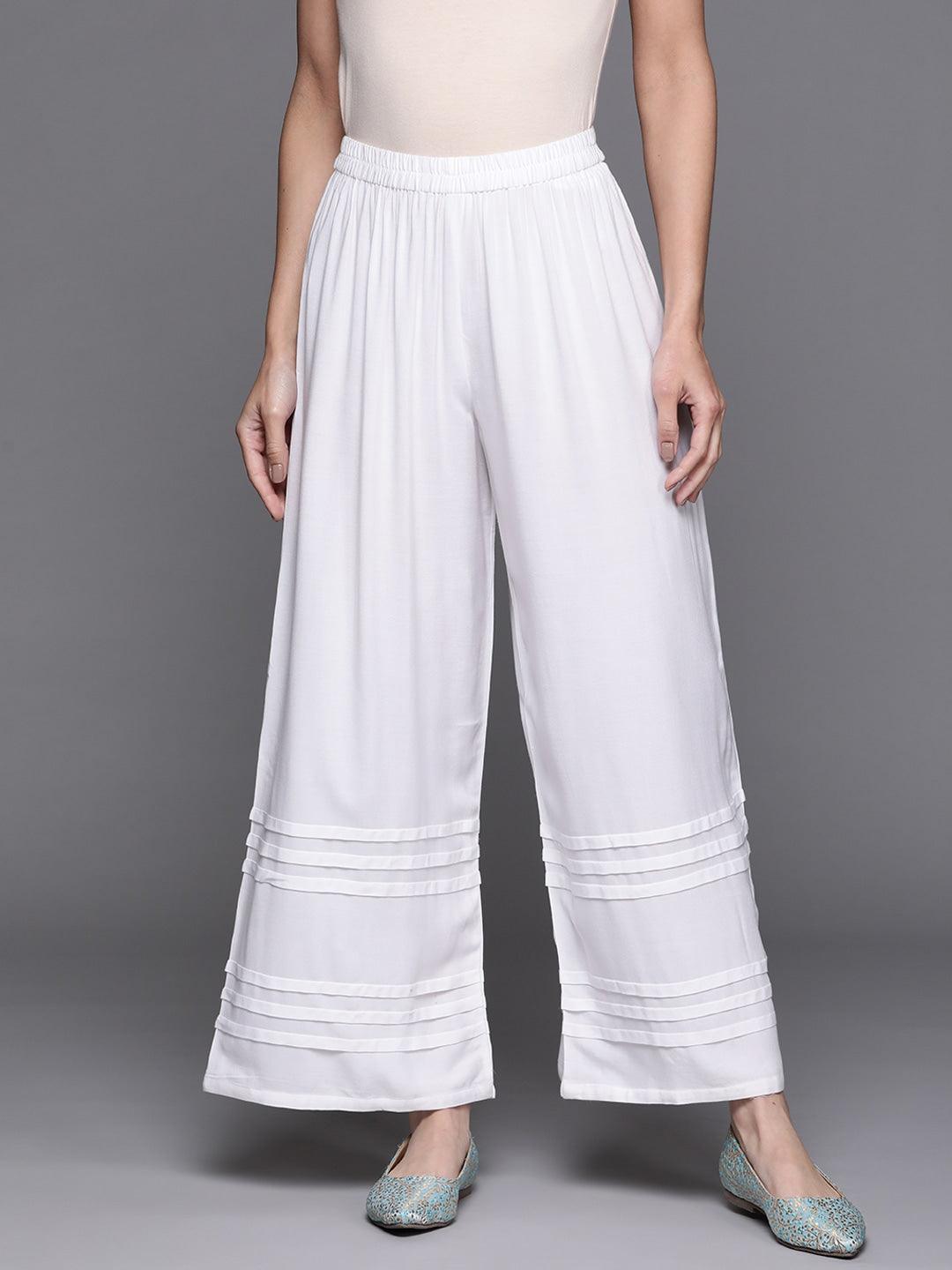 White Solid Rayon Palazzos