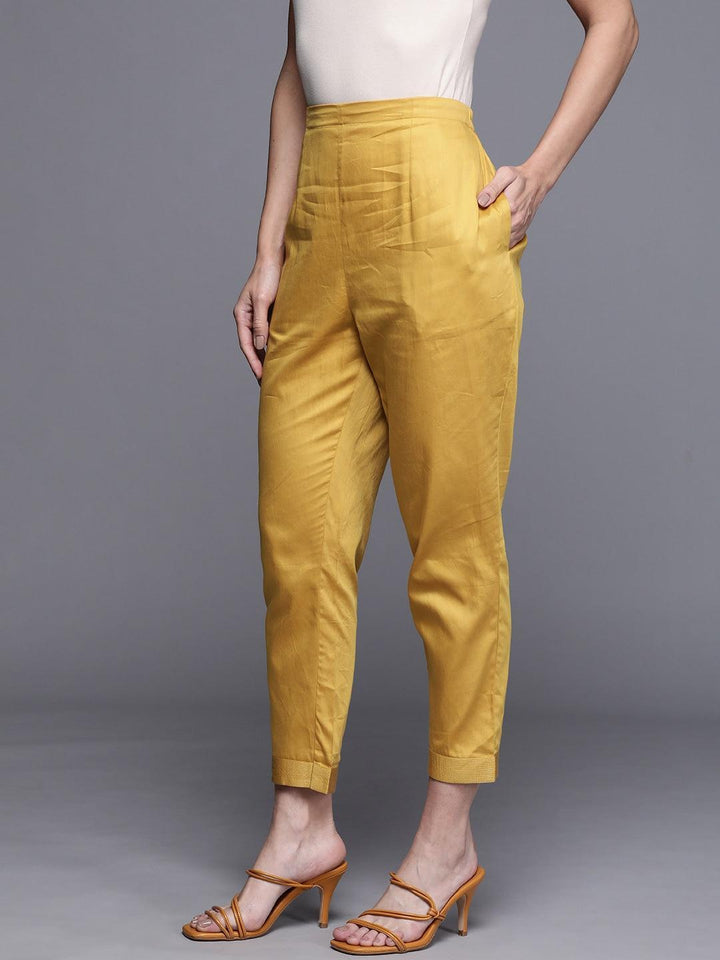 Yellow Solid Silk Trousers - ShopLibas