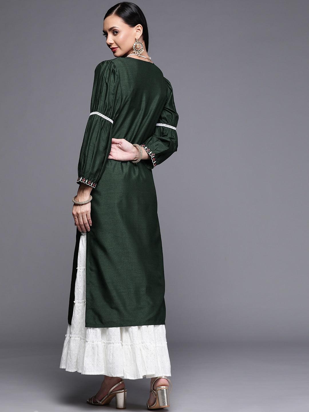 Green Embroidered Chanderi Silk Kurta