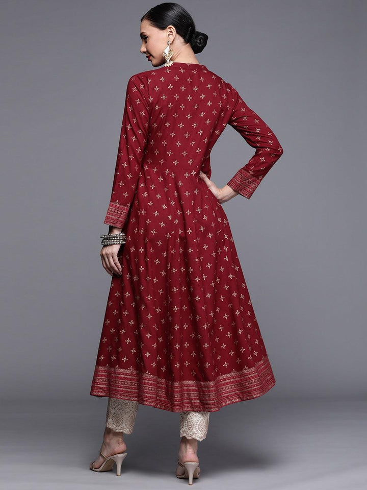 Maroon Printed Rayon Kurta - ShopLibas