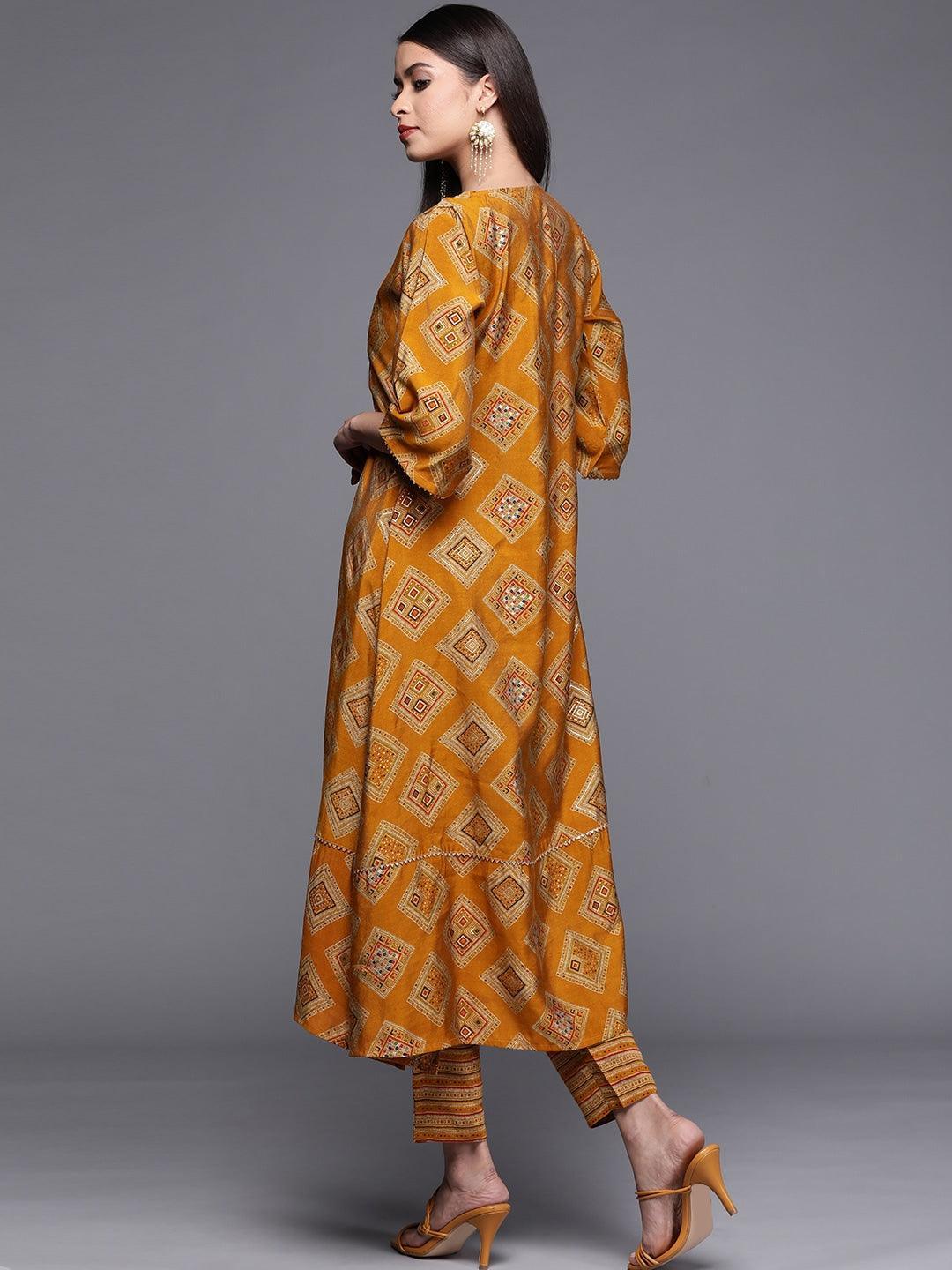 Yellow Printed Chanderi Silk Kurta - ShopLibas