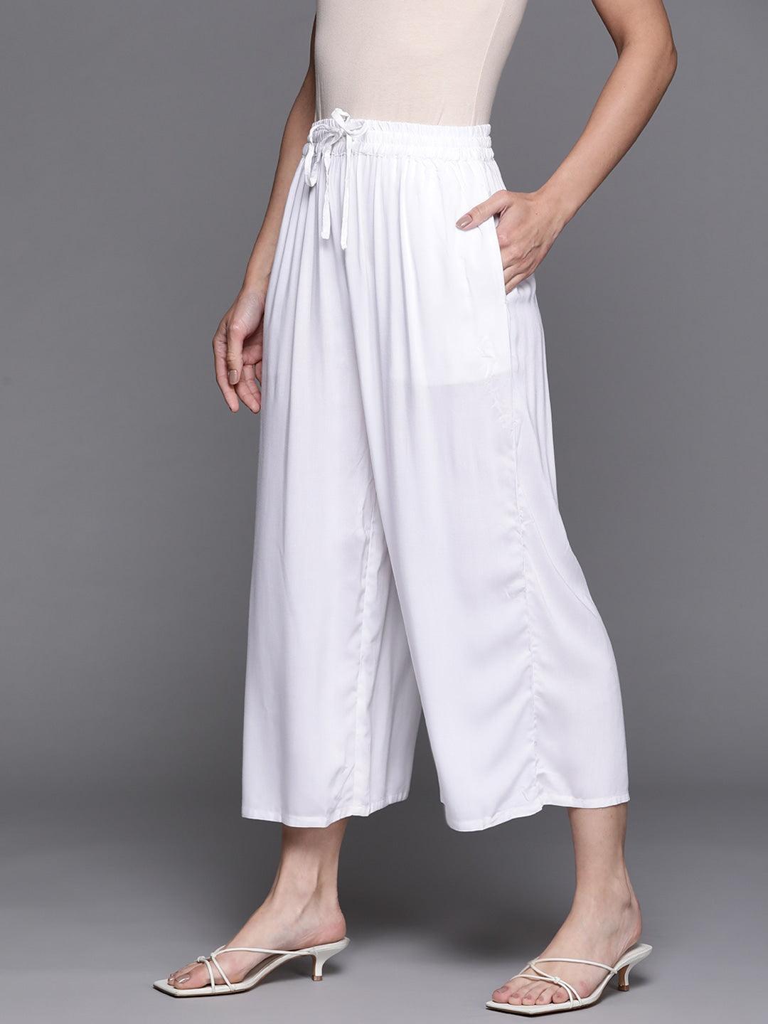 White Solid Rayon Palazzos - ShopLibas