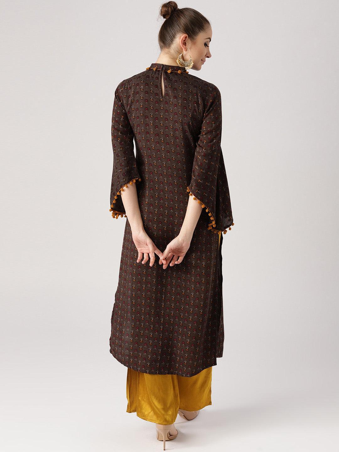 Brown Printed Rayon Kurta