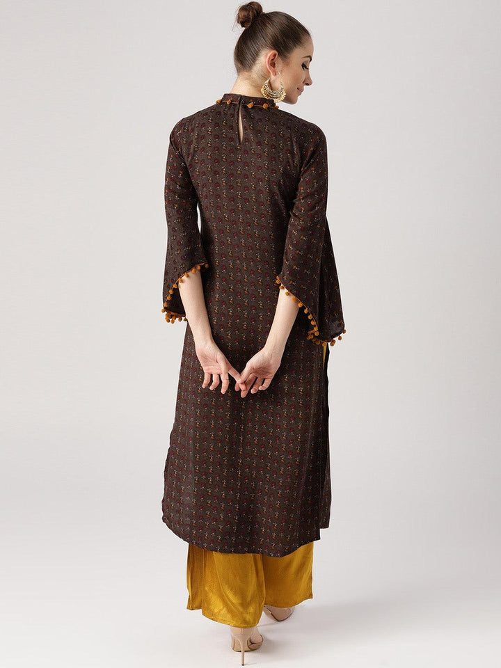 Brown Printed Rayon Kurta - ShopLibas