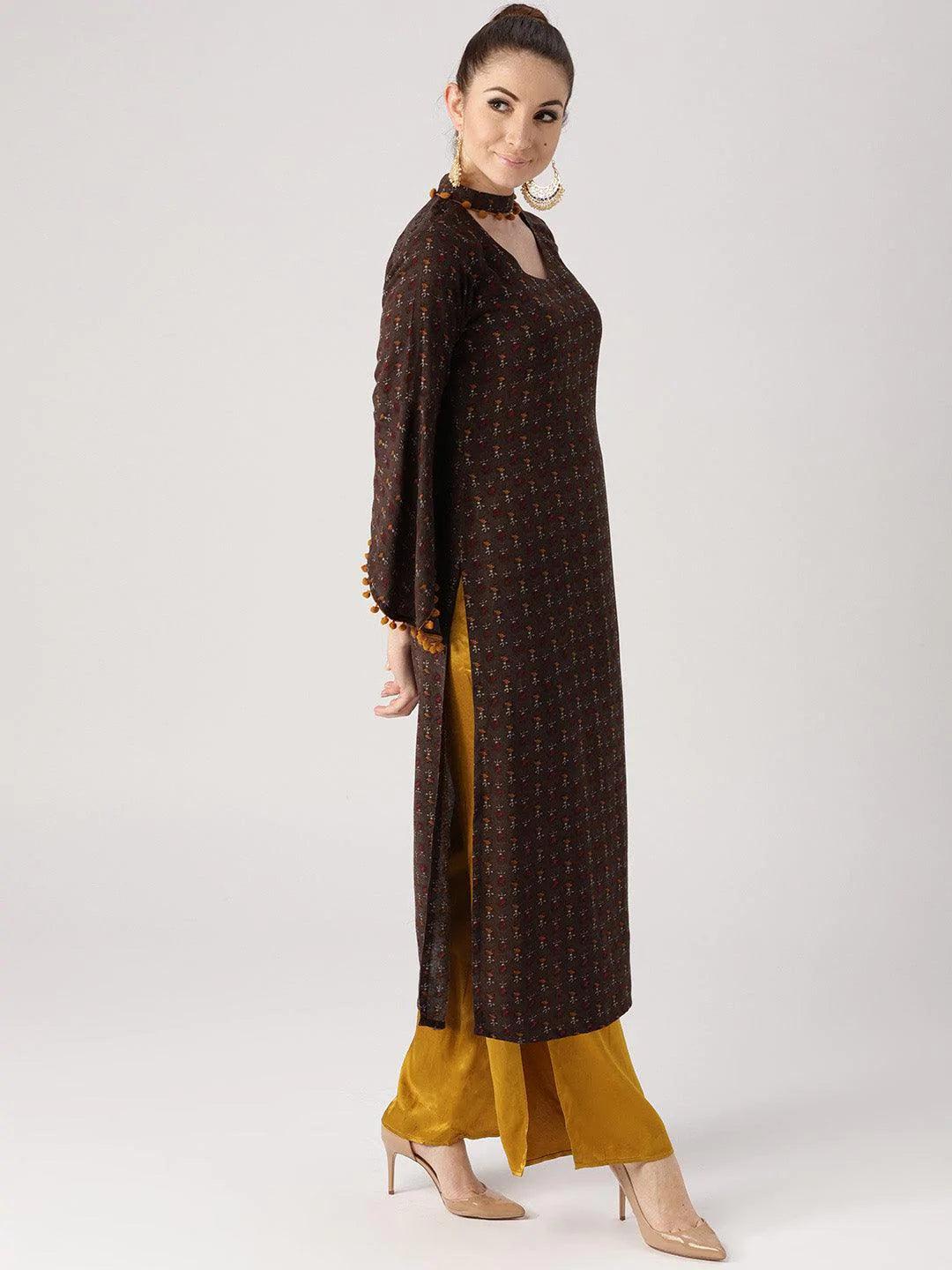 Brown Printed Rayon Kurta