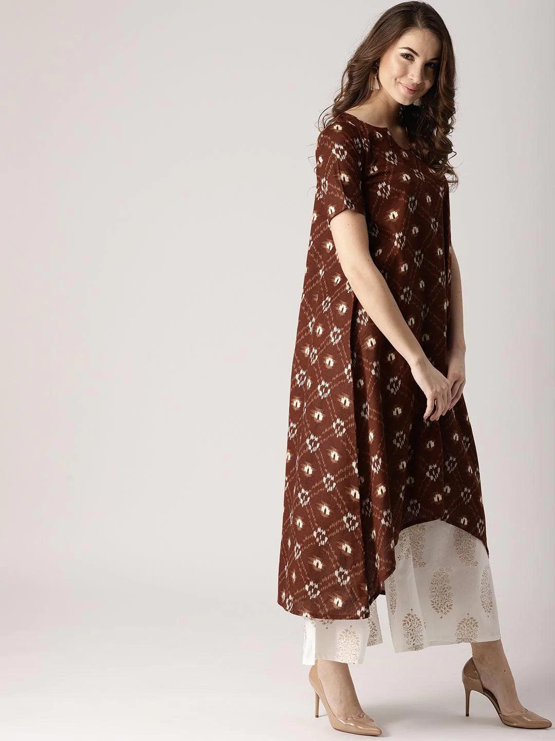 Brown Printed Cotton Kurta - ShopLibas