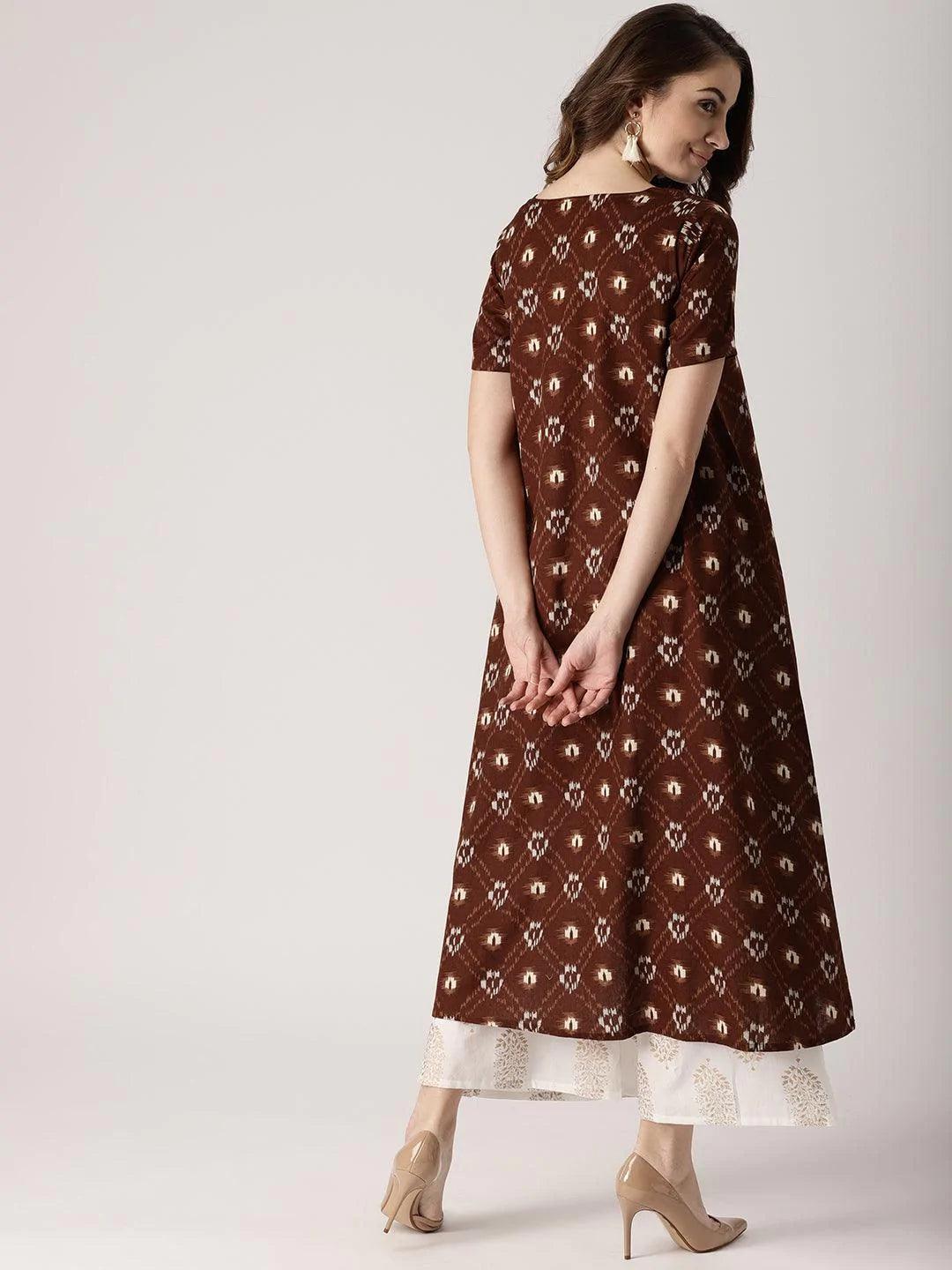 Brown Printed Cotton Kurta - ShopLibas