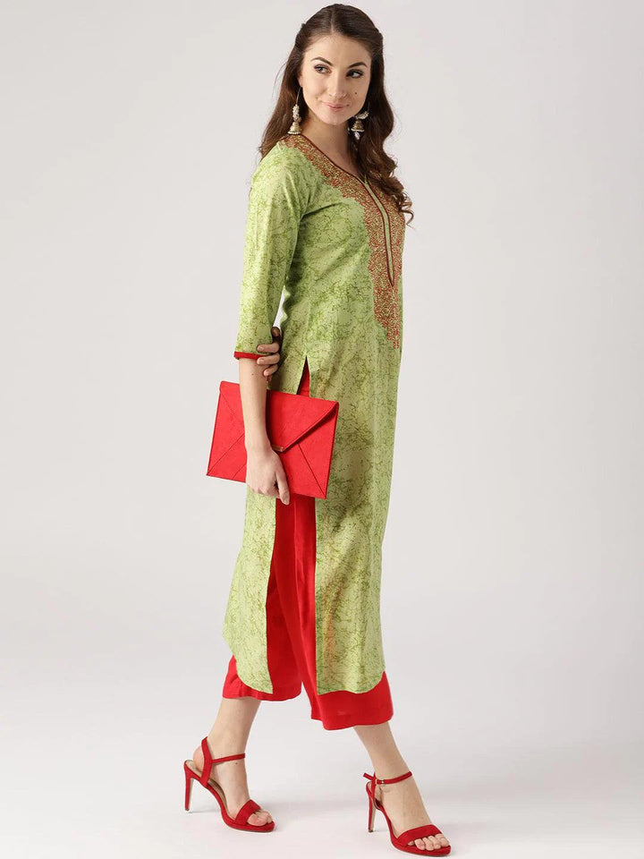 Green Printed Cotton Kurta - ShopLibas