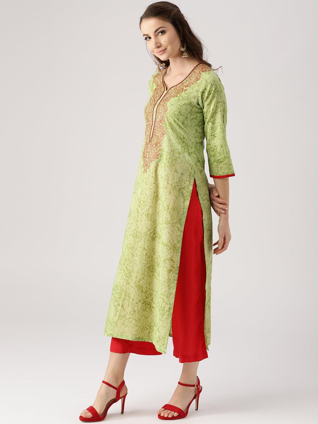 Green Printed Cotton Kurta - ShopLibas