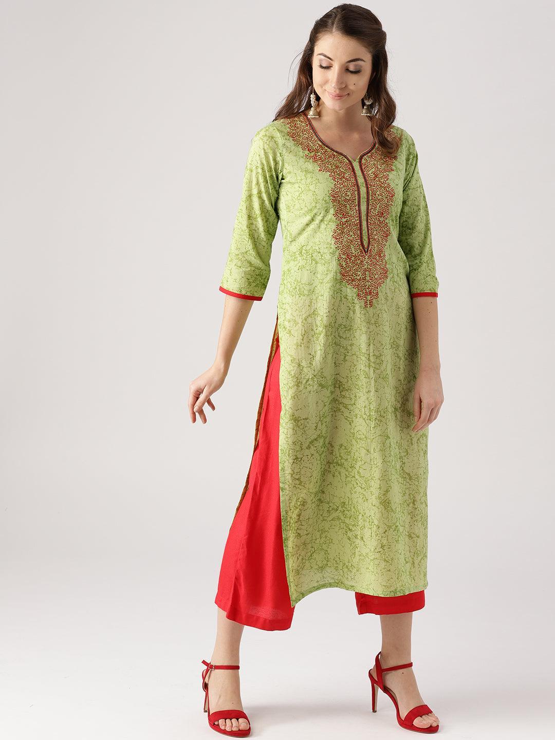 Green Printed Cotton Kurta - ShopLibas