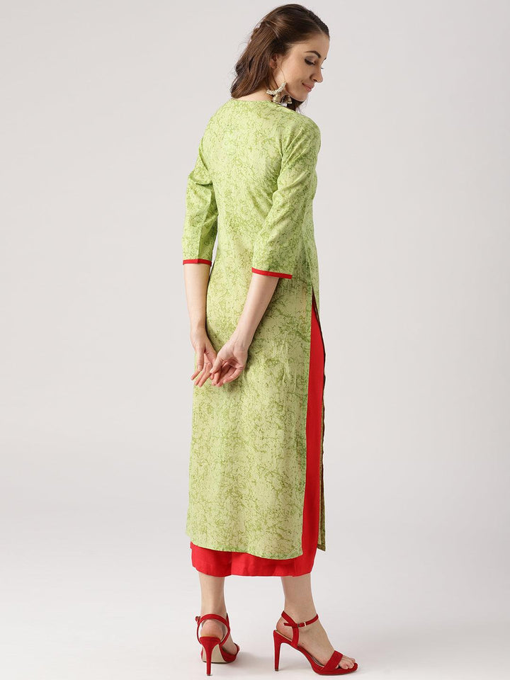 Green Printed Cotton Kurta - ShopLibas