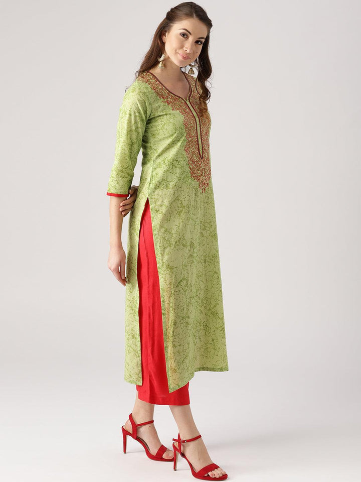 Green Printed Cotton Kurta - ShopLibas