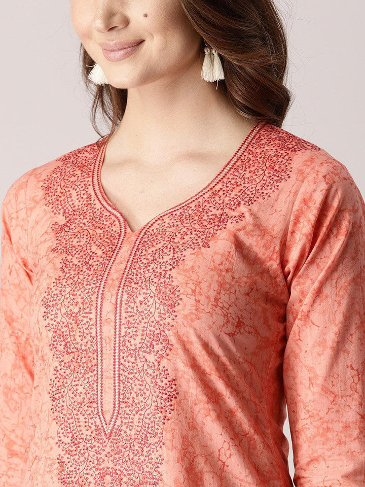 Pink Printed Cotton Kurta - ShopLibas