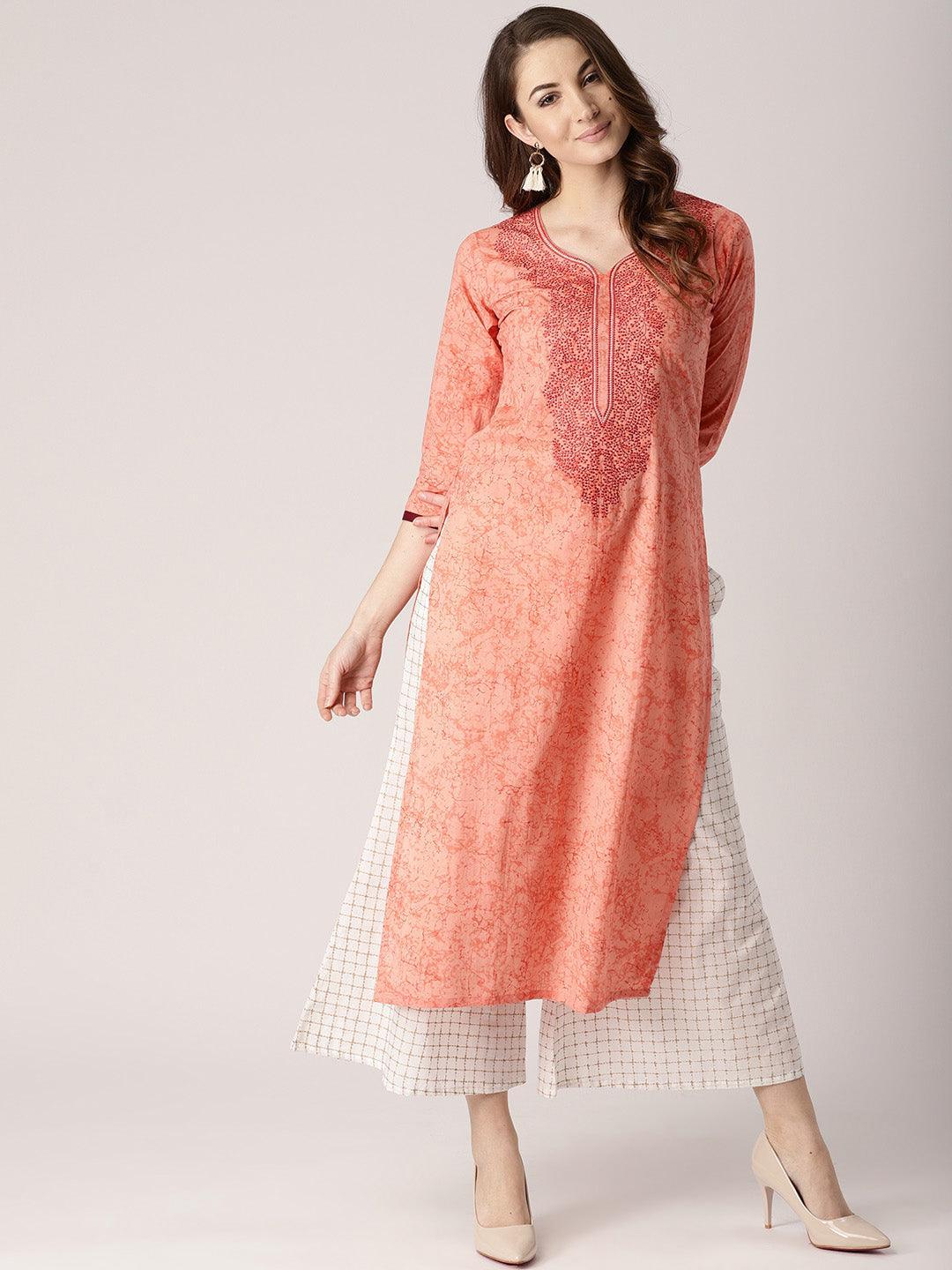 Pink Printed Cotton Kurta