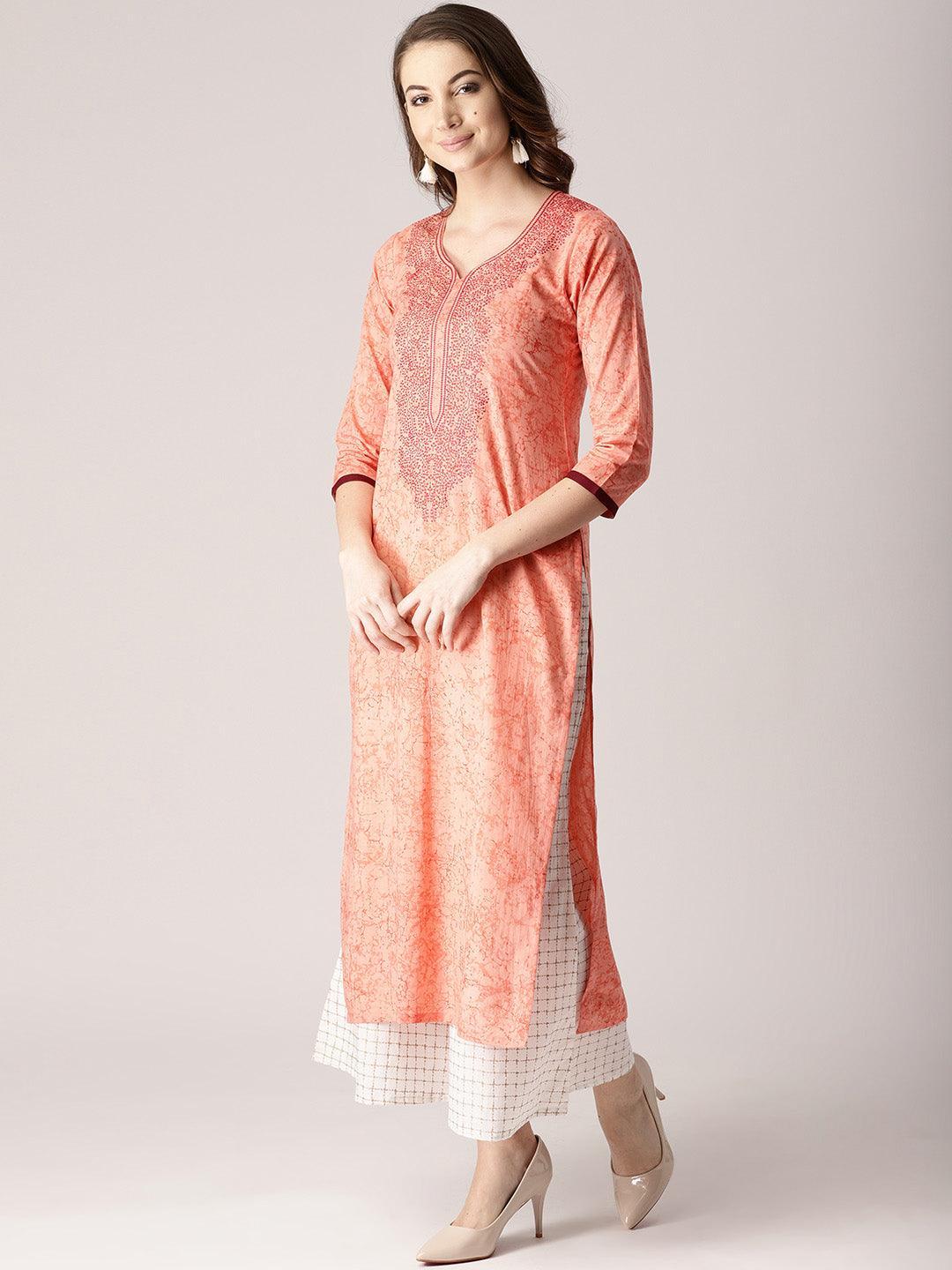 Pink Printed Cotton Kurta - ShopLibas