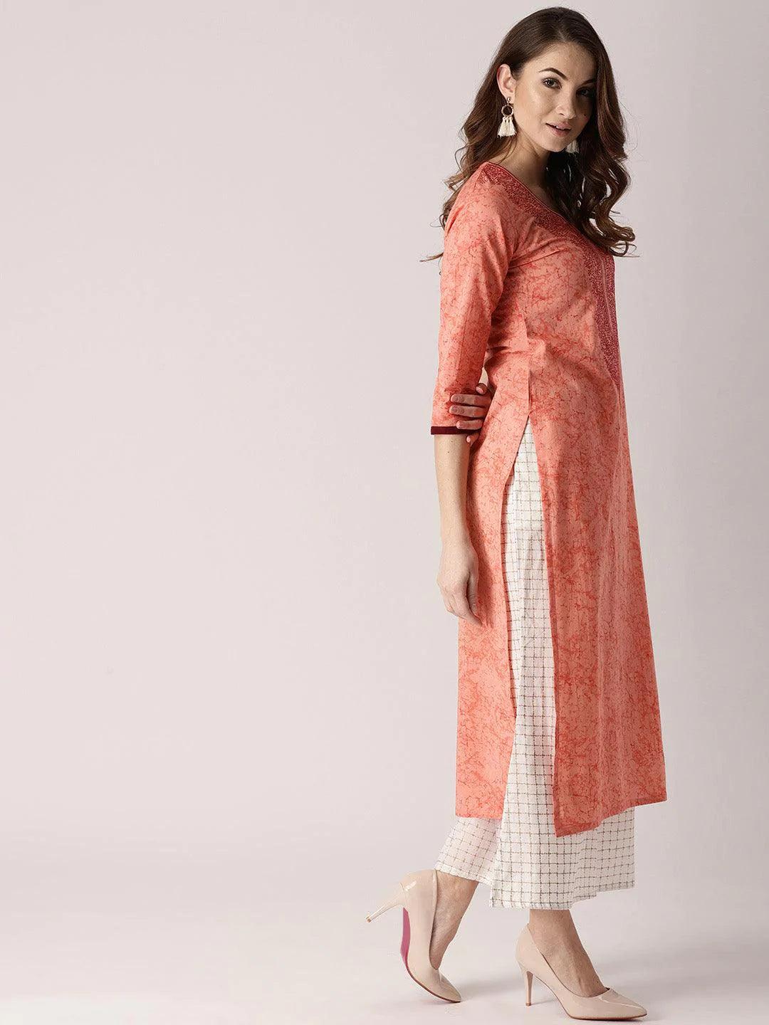 Pink Printed Cotton Kurta - ShopLibas