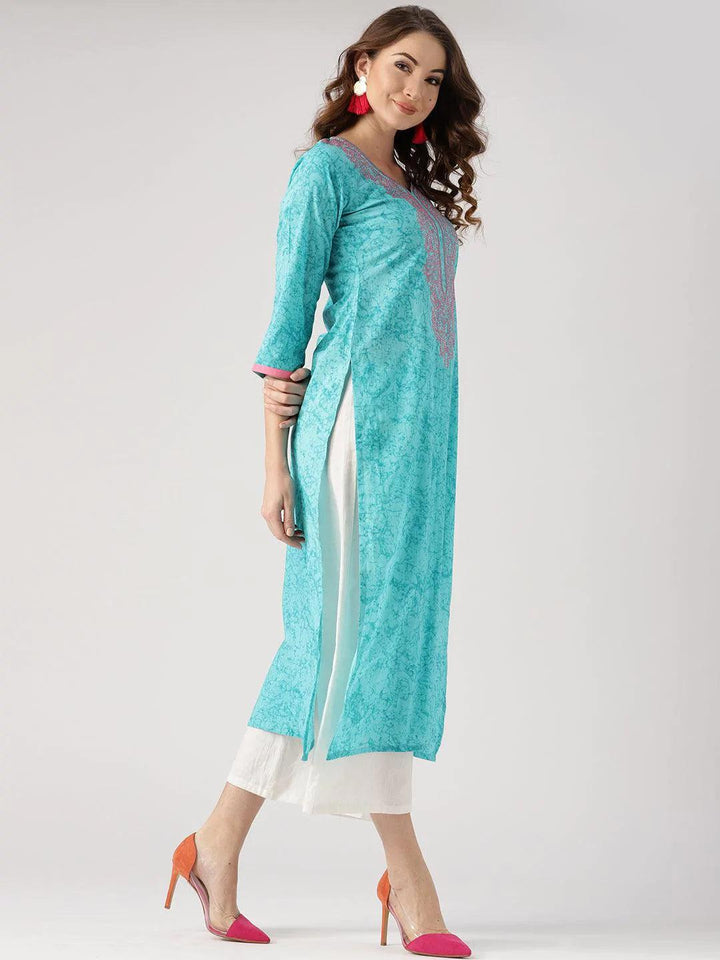 Blue Woven Design Cotton Kurta - ShopLibas