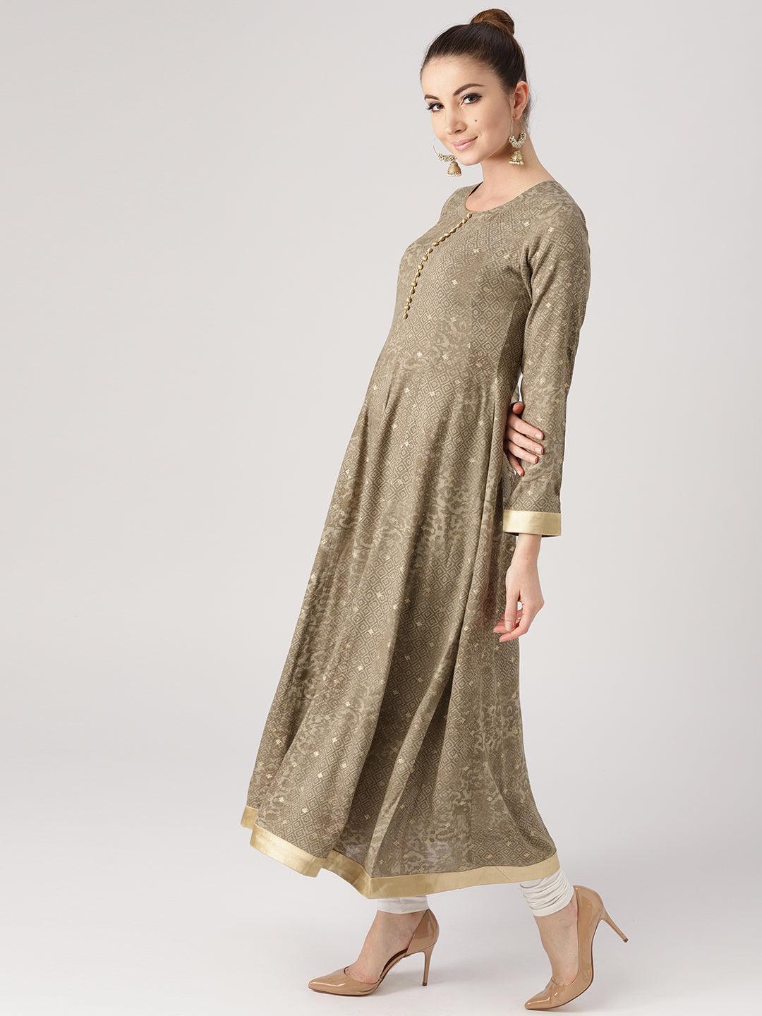 Grey Woven Design Rayon Kurta - ShopLibas