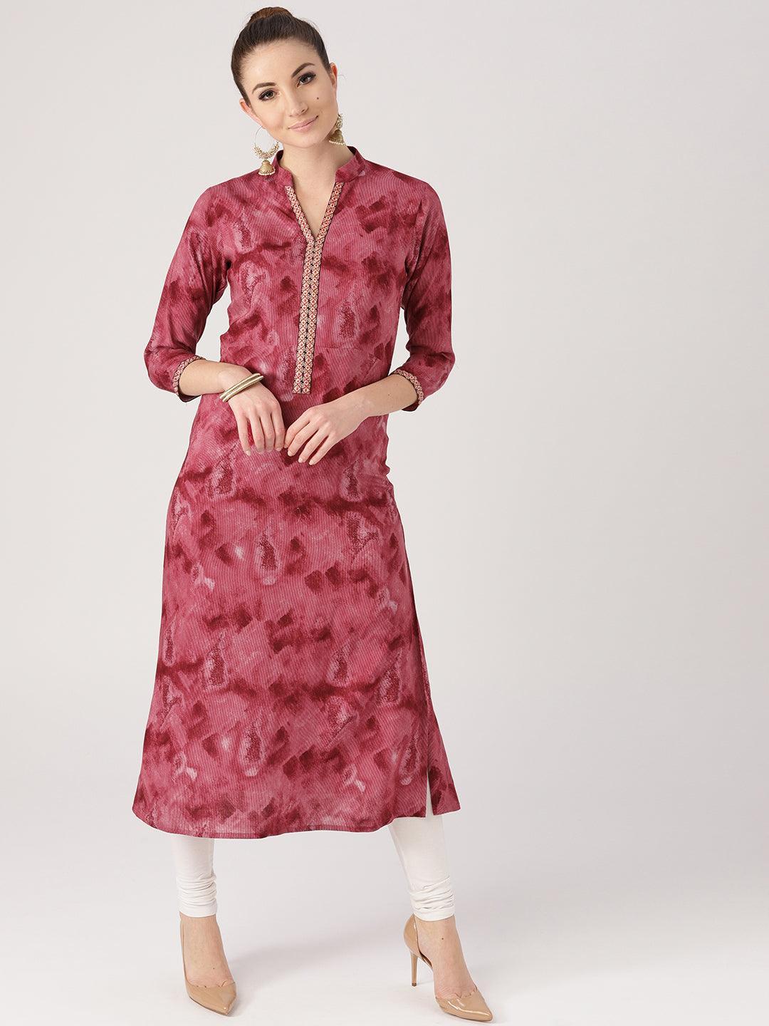 Pink Woven Design Rayon Kurta - ShopLibas