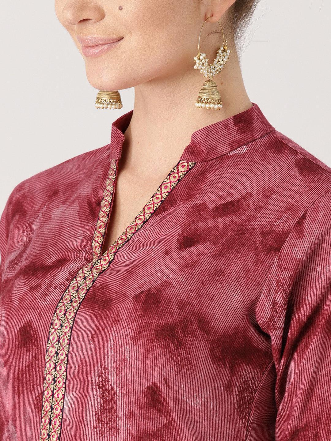 Pink Woven Design Rayon Kurta - ShopLibas