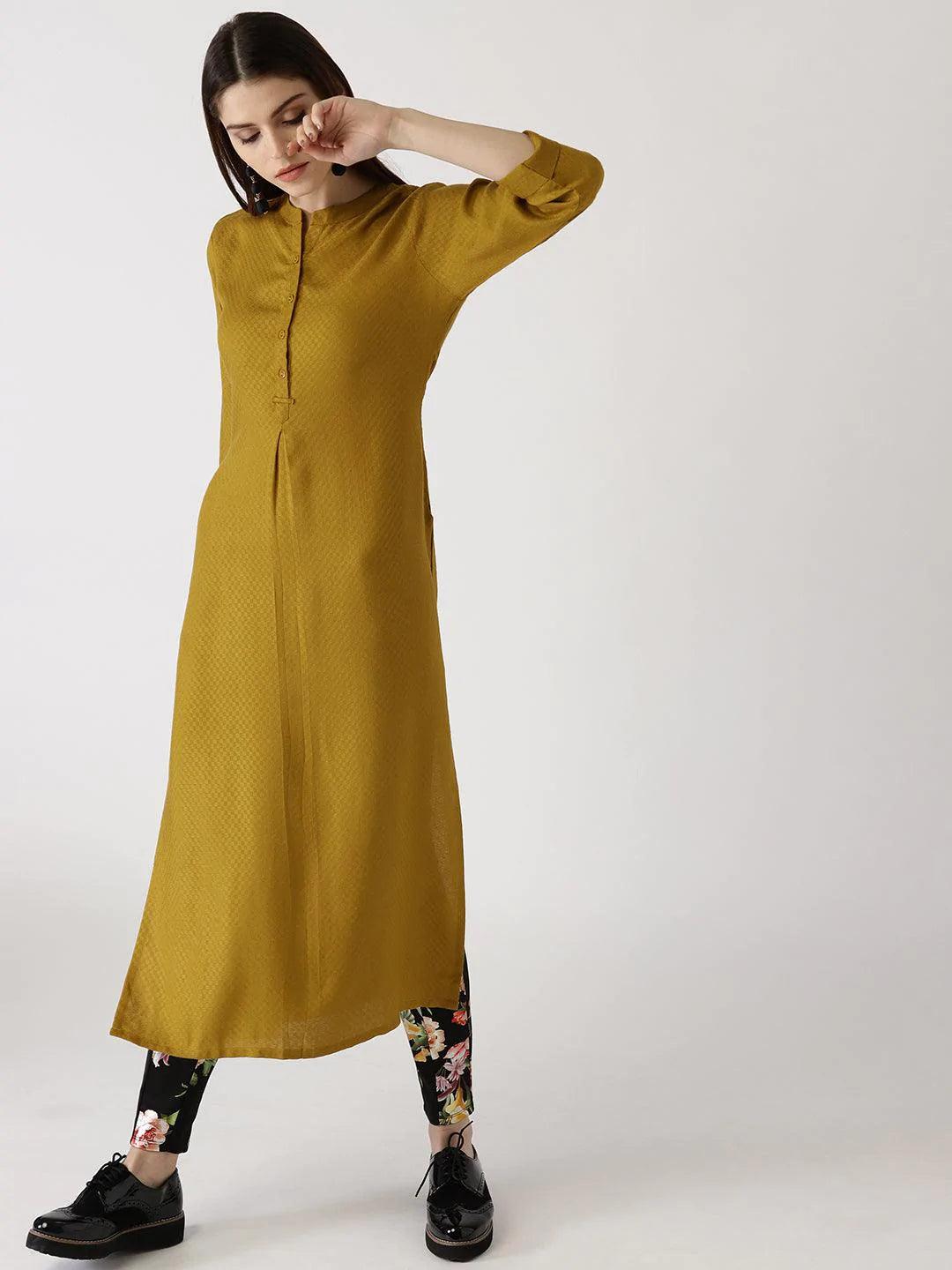 Yellow Solid Rayon Kurta