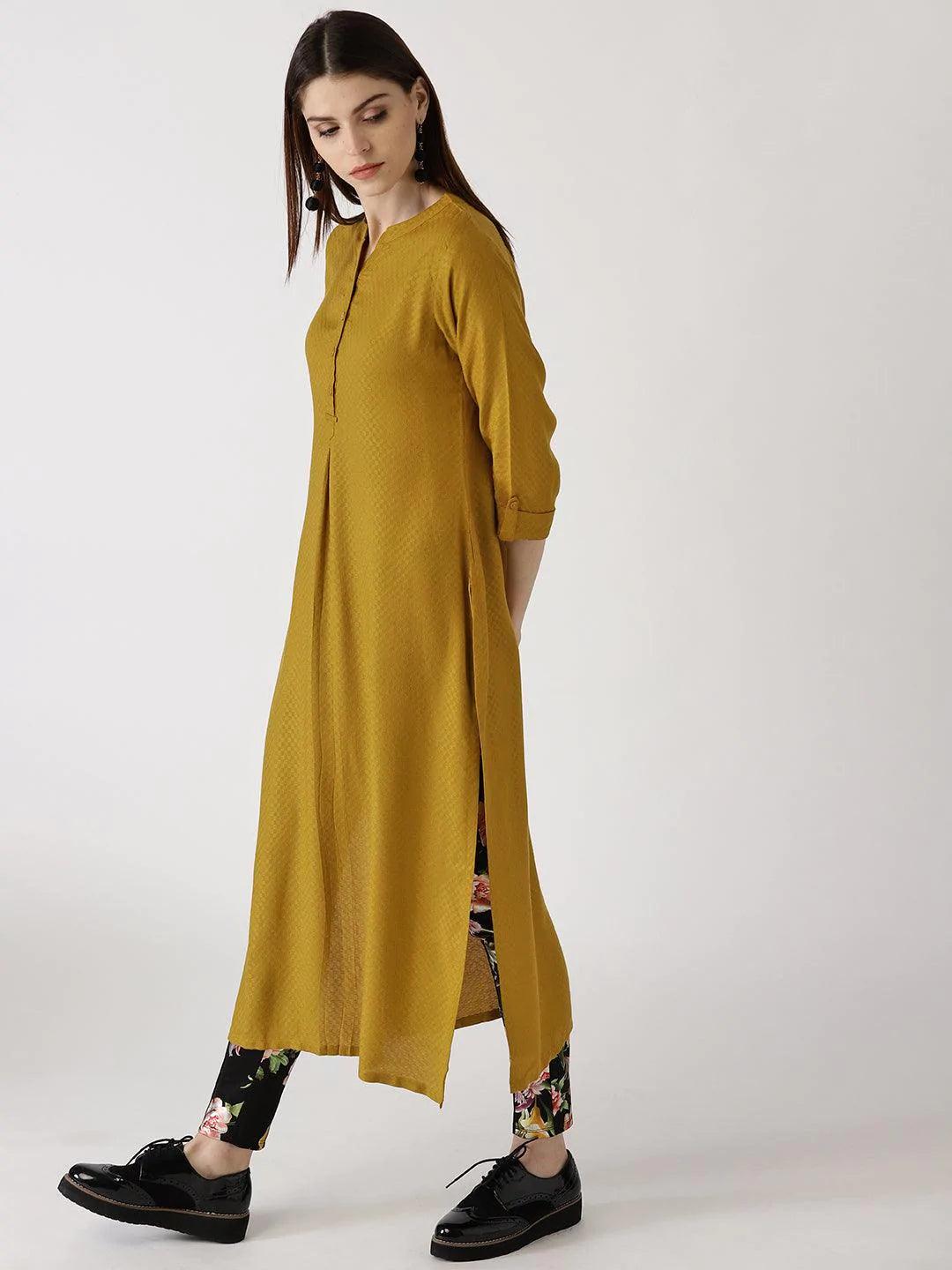 Yellow Solid Rayon Kurta