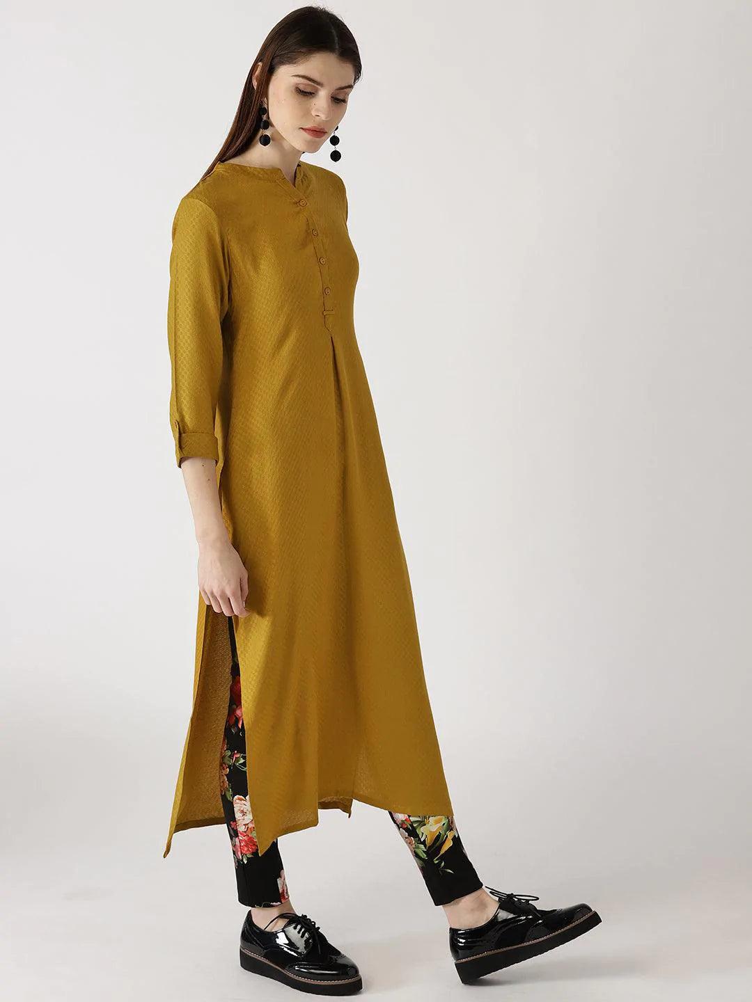 Yellow Solid Rayon Kurta