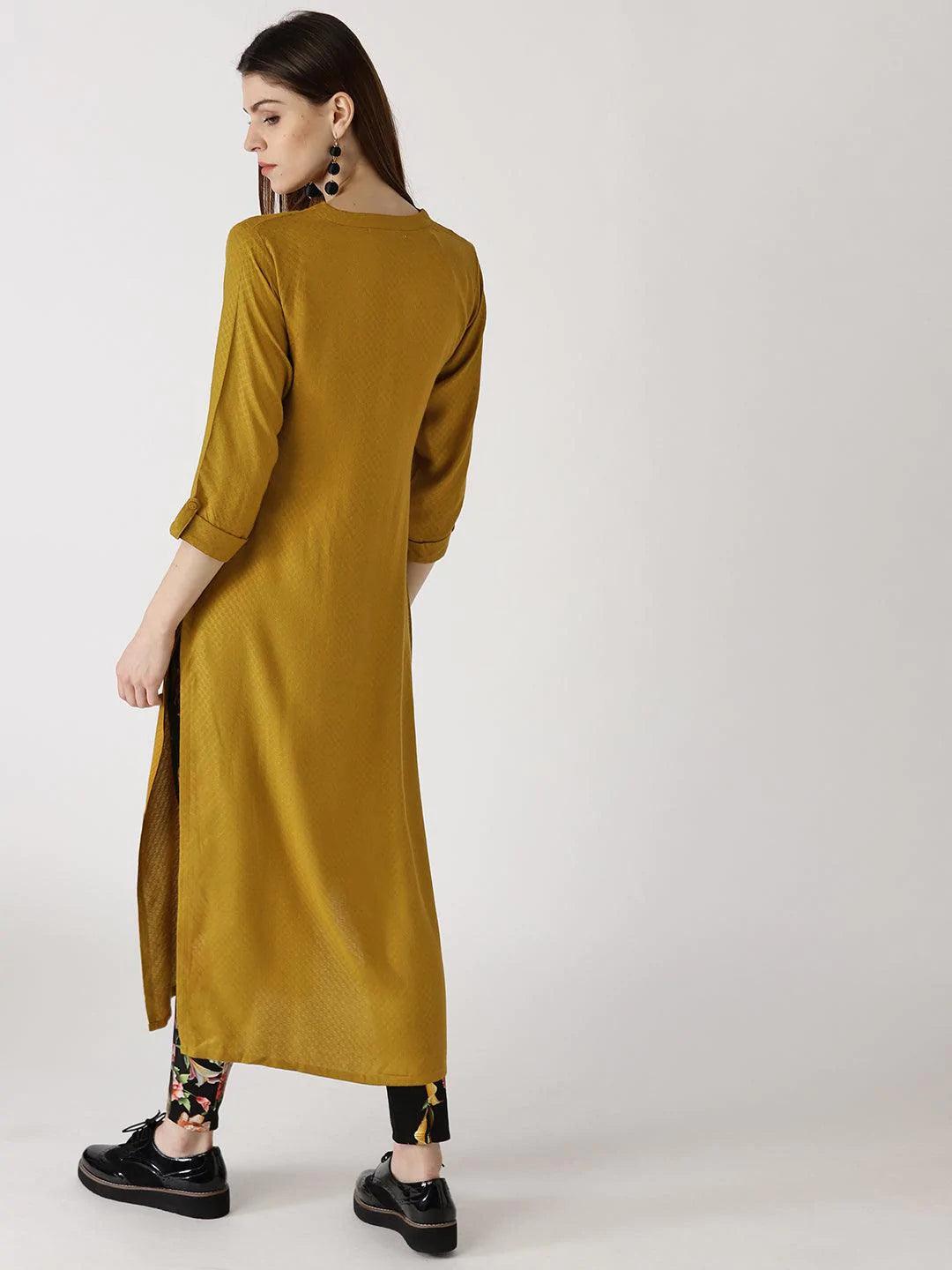 Yellow Solid Rayon Kurta