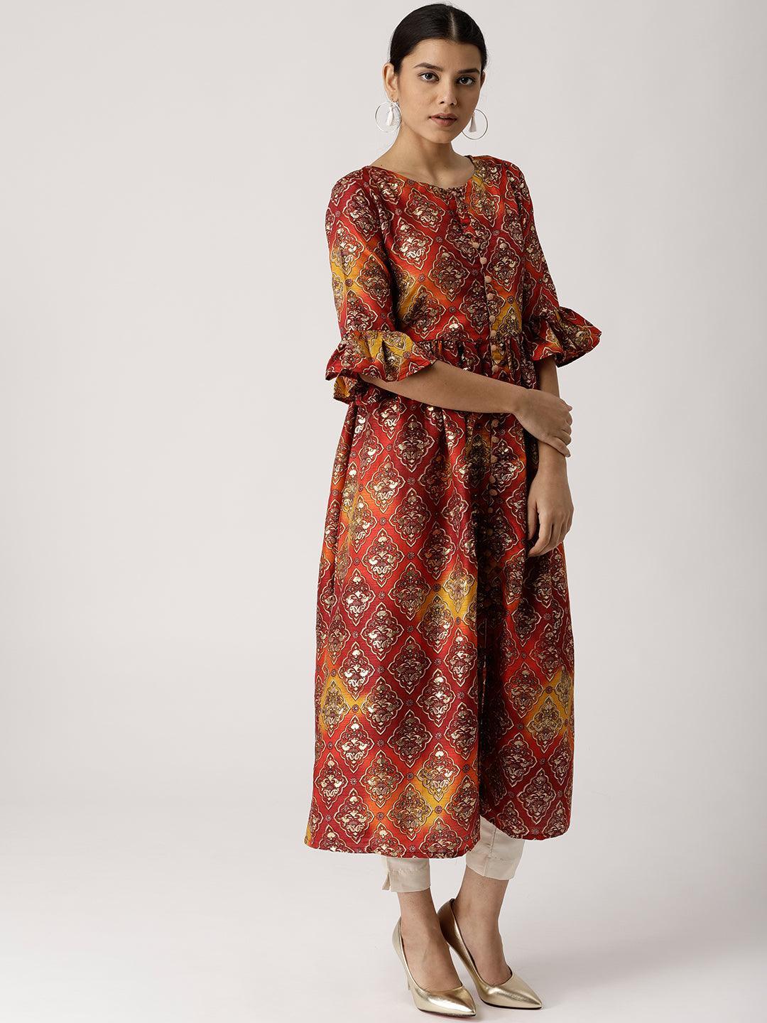 Multicoloured Self Design Chanderi Kurta