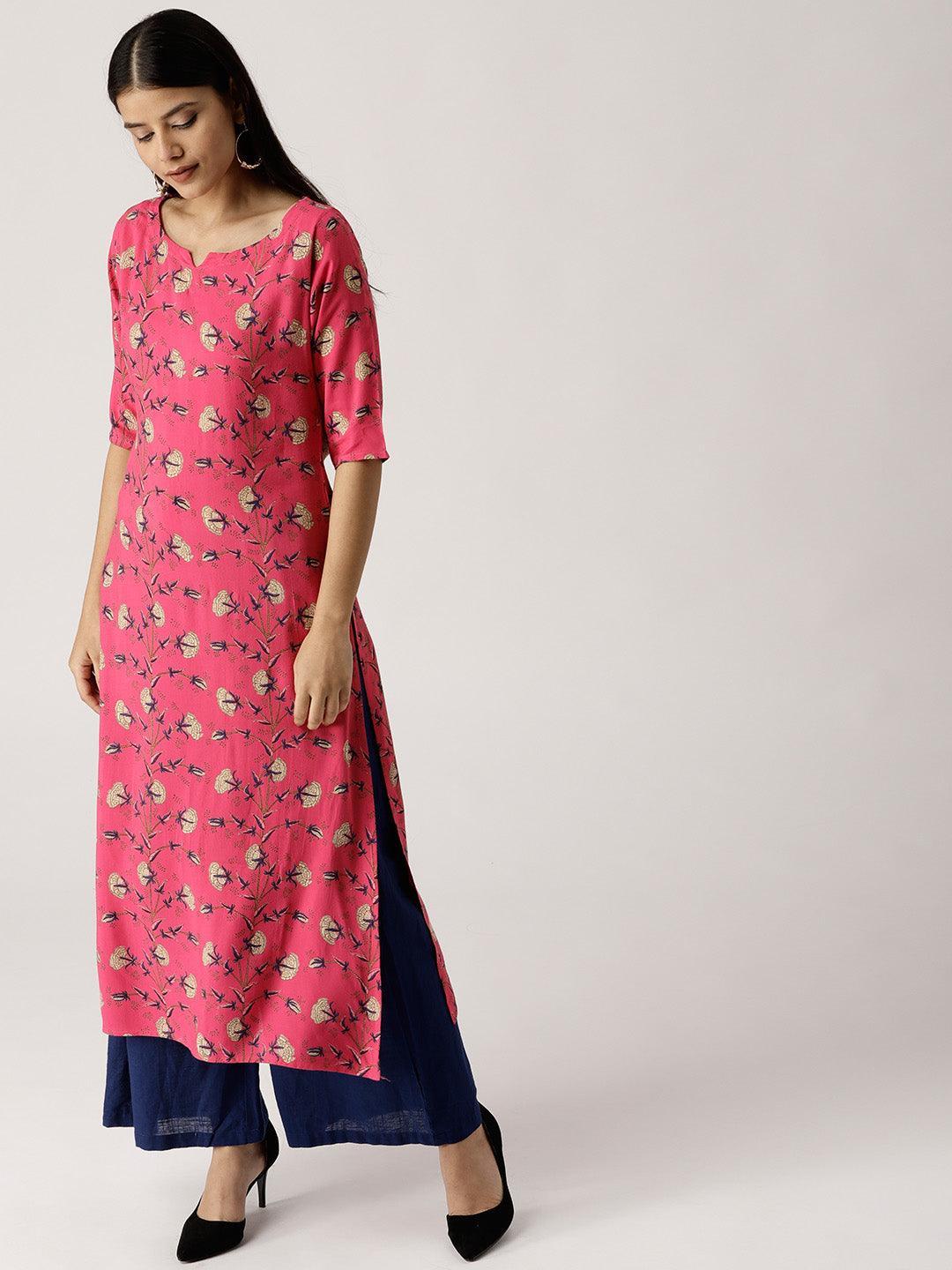 Pink Printed Rayon Kurta - ShopLibas