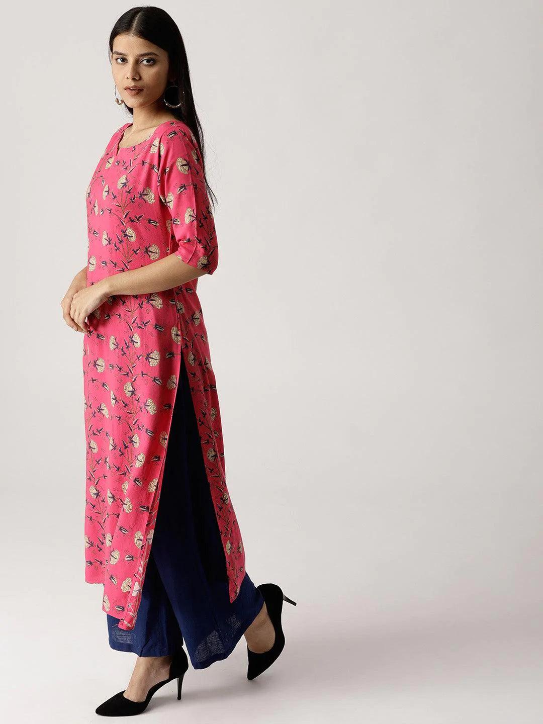 Pink Printed Rayon Kurta - ShopLibas