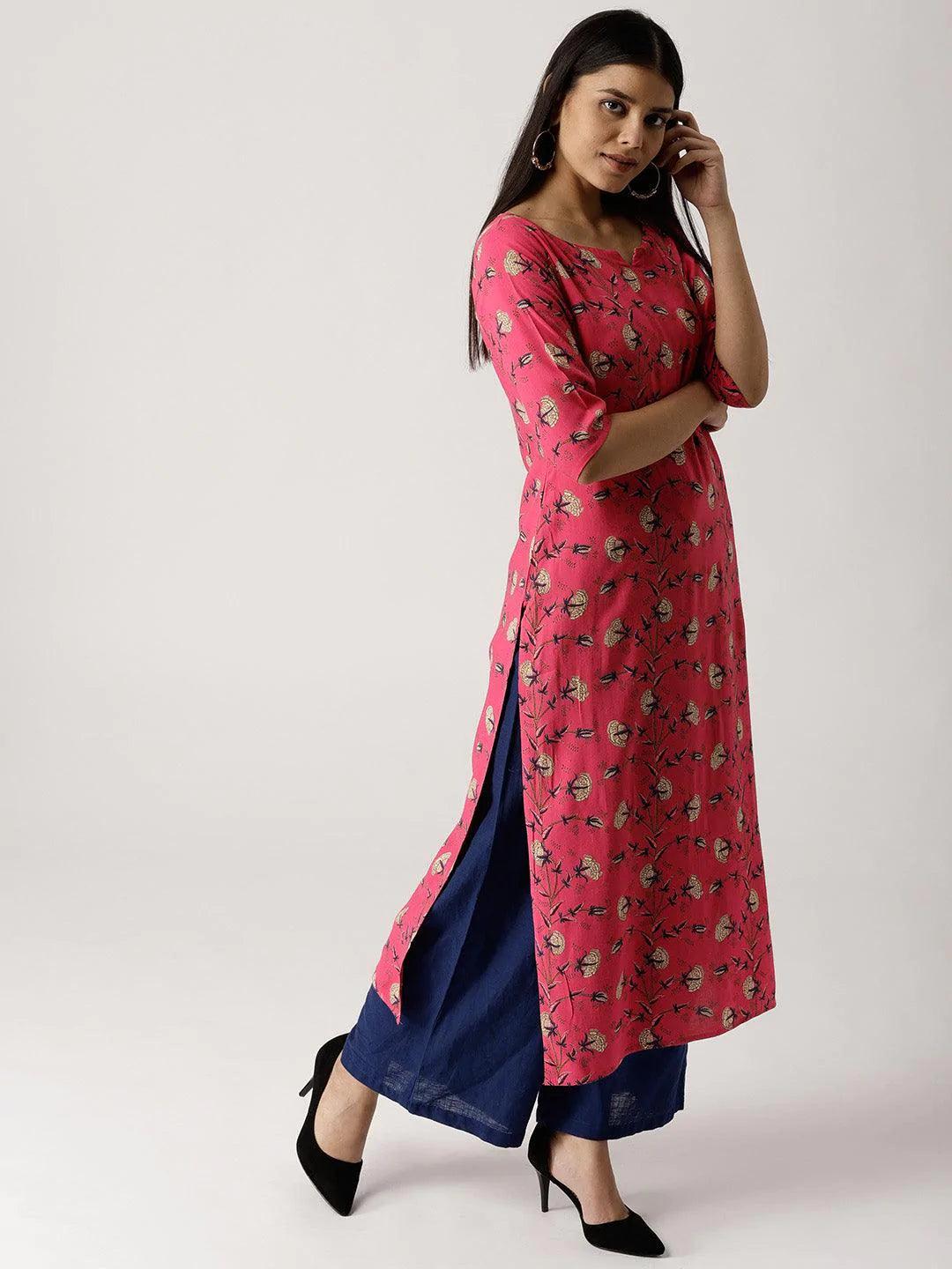 Pink Printed Rayon Kurta - ShopLibas