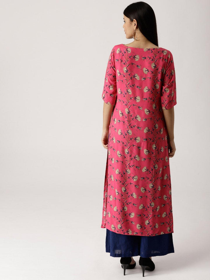 Pink Printed Rayon Kurta - ShopLibas